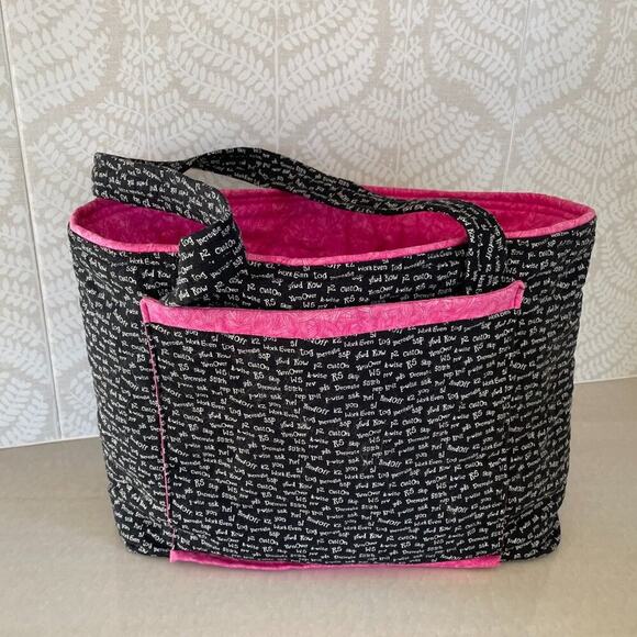 Large Shoulder Tote/Bag for Knitting/Crafting/Yarn, Needles, Knit, Black, Pink - Picture 1 of 9